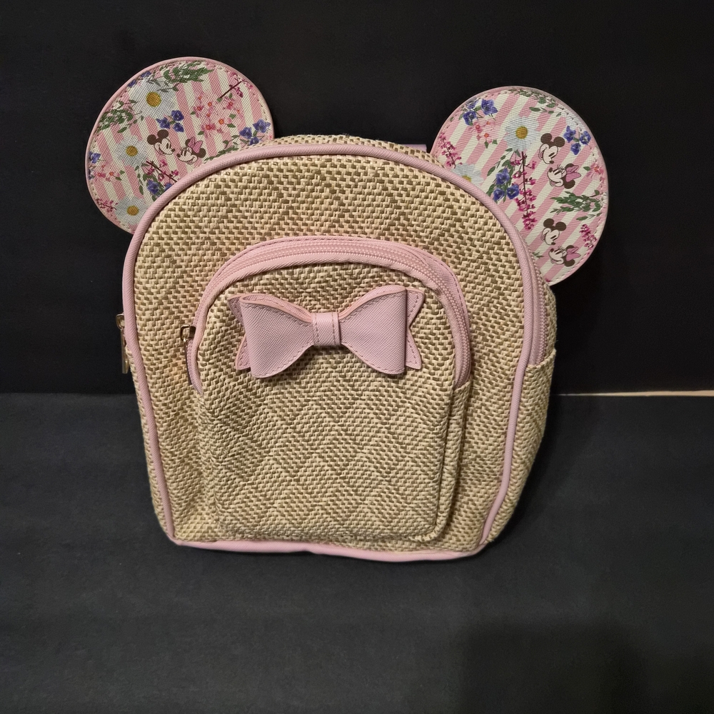 Charming Kids Straw Backpack with Pink Bow